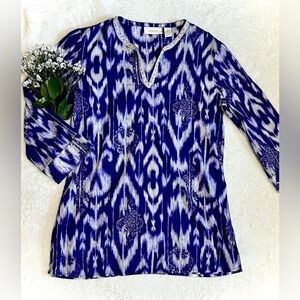 Chico's Purple Boho Printed Beaded Blouse - Size 0/Small